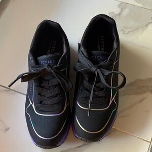 Skechers Kids Sneakers in Black with Iridescent and Purple Accents